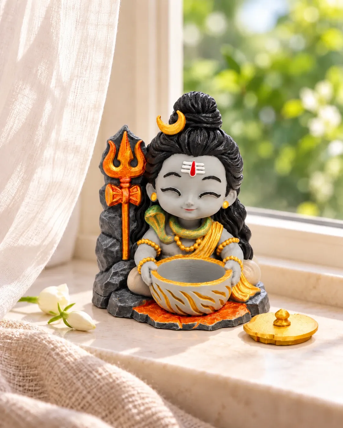 Baby Shiva Kumkum Bowl with Trishul