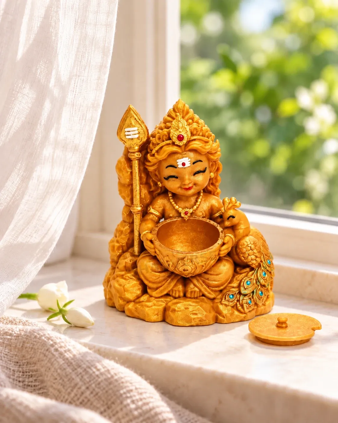Baby Murugan with Peacock Kumkum Bowl